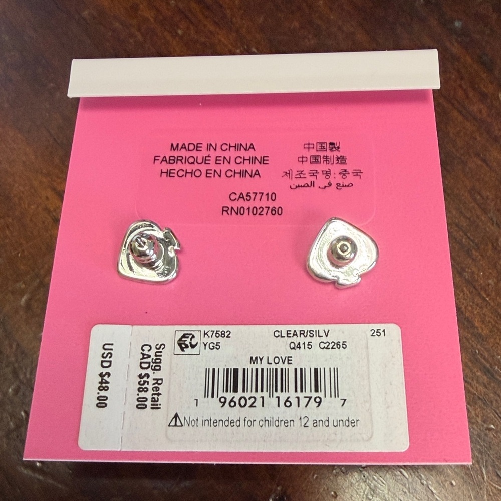 kate spade Custom-Shaped Cubic Zirconia Earrings - Silver Heart - Picture 2 of 4